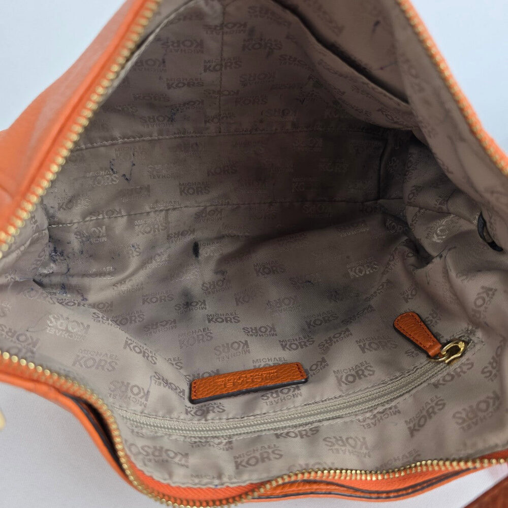 Michael Kors Orange Pebbled Leather Zippered Small Shoulder Bag - Picture 12 of 14